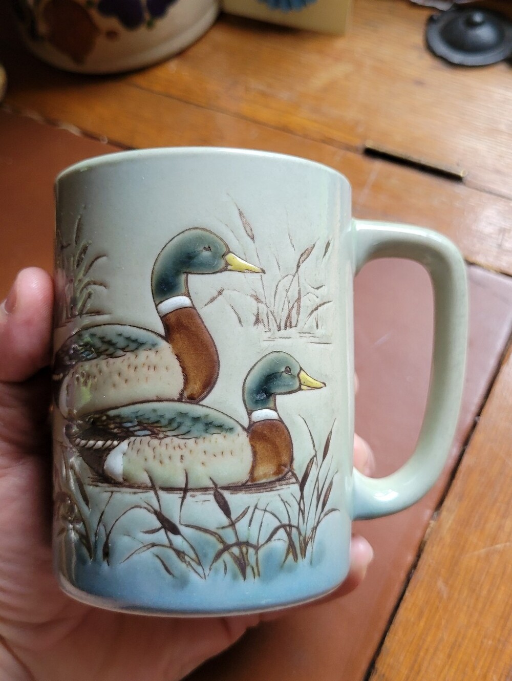 vintage Otagiri stoneware mug mallard duck pair, 4" Tall
